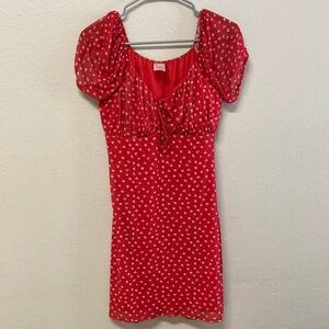 Red Floral Puff Sleeve Dress